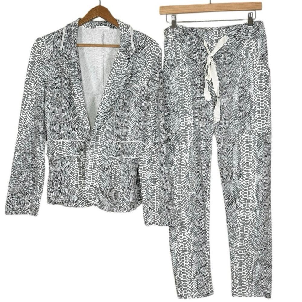 Made in Italy Snake Print Suit Set Blazer + Pants Cotton Stretch M/L Coastal